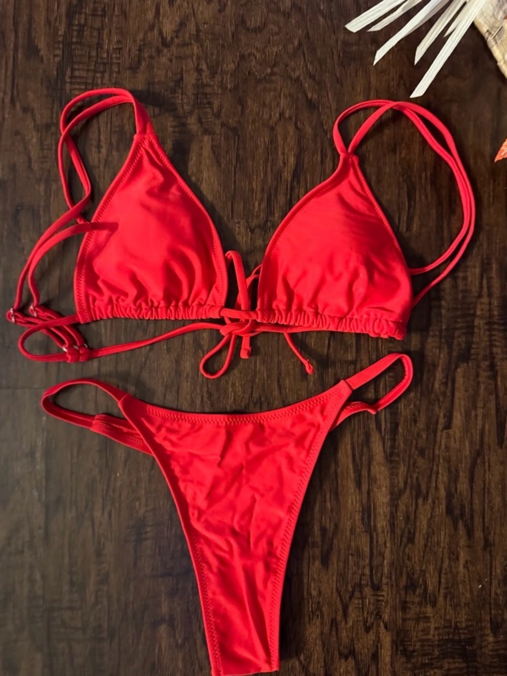 Red Triangle String Bikini Set NWOT Large - Picture 2 of 10